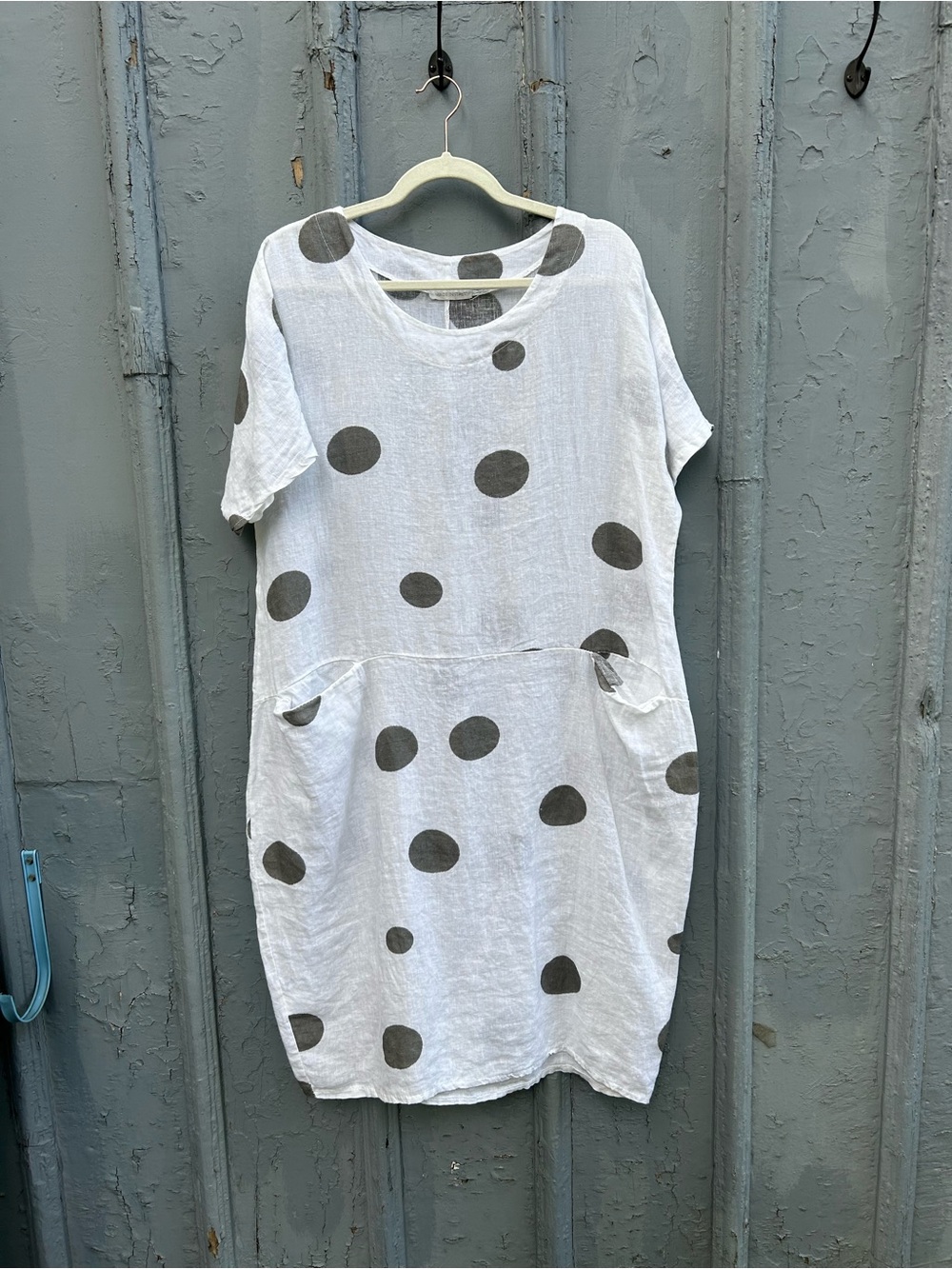 Made in Italy Linen Polka Dot Midi Dress, Approx S/M